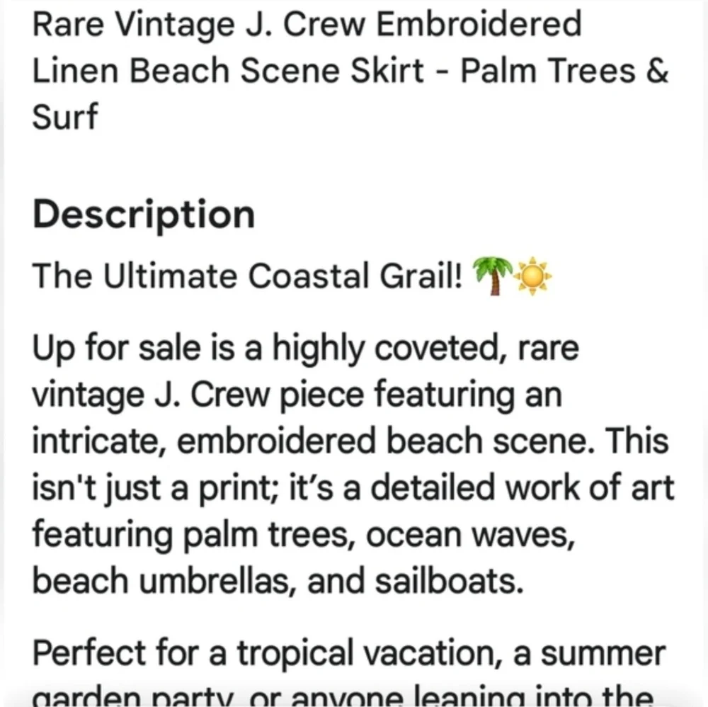 J. CREW Vintage Beach Scene Postcard Print Collectible Ecru Linen Skirt S RARE - Picture 11 of 12